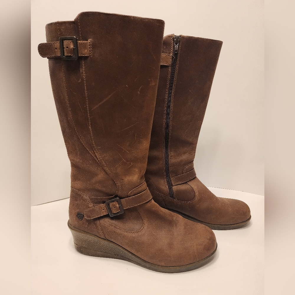 Womens KEEN Tall Brown Leather Boots Size 11